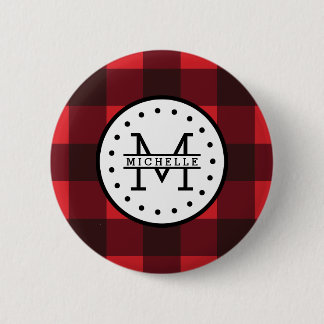 Rood zwart Buffalo Pset Lumberjack Name Monogram Ronde Button 5,7 Cm