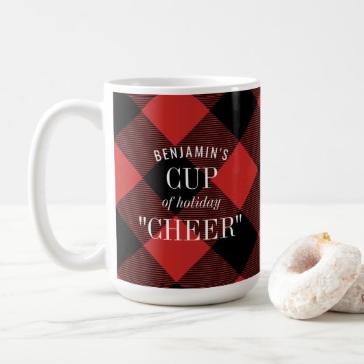 Rood Zwart Buffel Check Plaked Grappige Kerstmis Koffiemok (Met donut)