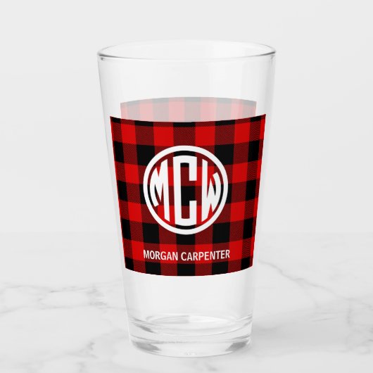 Rood zwart buffel Controleer Cirkel Monogram DIY B Glas (Voorkant)