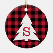 Rood Zwart Buffel Controleer Monogram Kerstboom Keramisch Ornament (Achterkant)