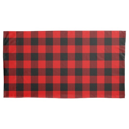 Rood zwart buffel houthakker check geruite patroon kussensloop (Voorkant-Links)