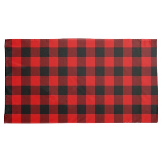 Rood zwart buffel houthakker check geruite patroon kussensloop (Voorkant-Rechts)