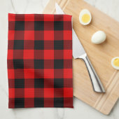 Rood zwart buffel houthakker check geruite patroon theedoek (Quarter Fold)
