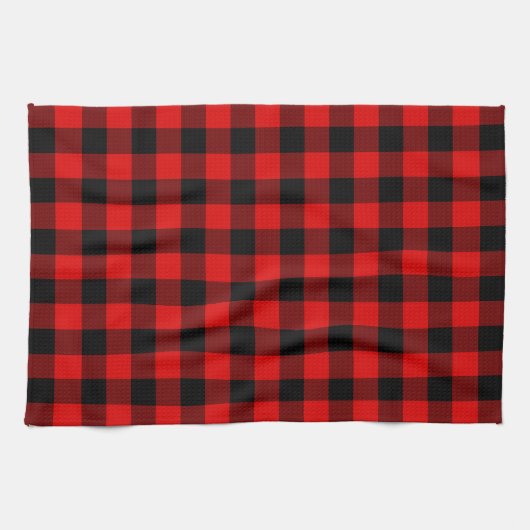 Rood zwart buffel houthakker check geruite patroon theedoek (Horizontaal)