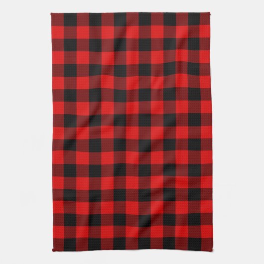 Rood zwart buffel houthakker check geruite patroon theedoek (Verticaal)