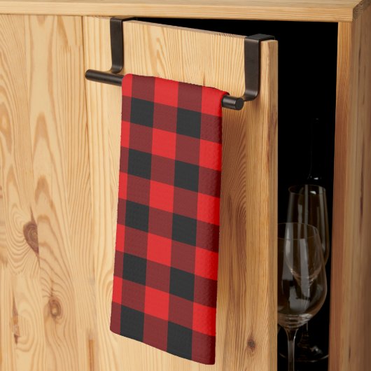 Rood zwart buffel houthakker check geruite patroon theedoek (Derde Gevouwen)