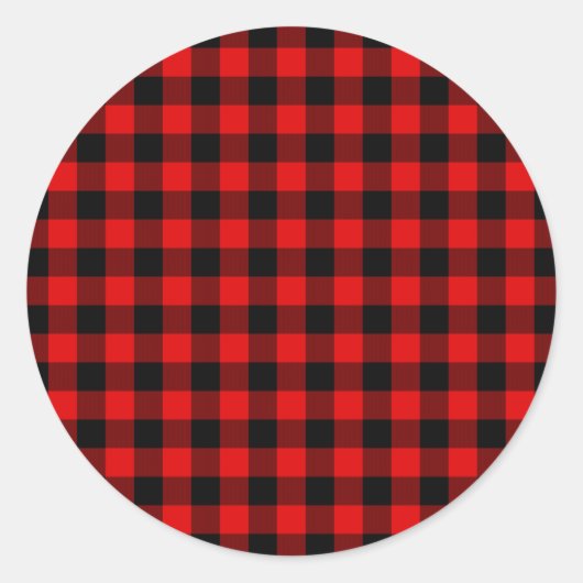 Rood Zwart Buffel Lumberjack Check Kerstmis Ronde Sticker (Voorkant)