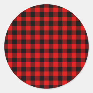 Rood Zwart Buffel Lumberjack Check Kerstmis Ronde Sticker