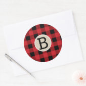 Rood Zwart Buffel Plaid Checker Kraft Monogram Ronde Sticker (Envelop)