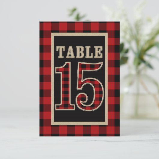 Rood & Zwart Buffel Plaid Landelijke Tafel Nummer Kaart (Staand voorkant)
