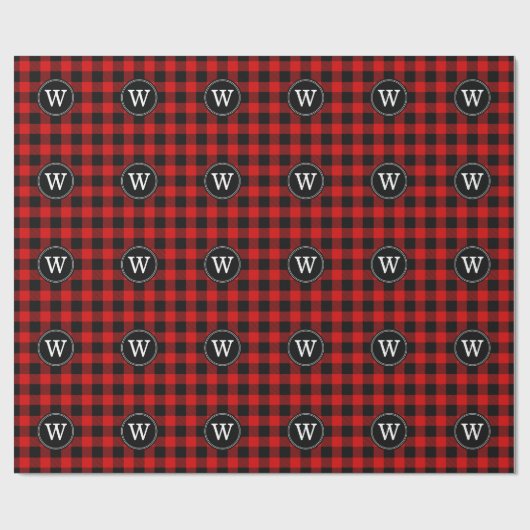 Rood Zwart Buffel Plaid Lumberjack 1IR Monogram Cadeaupapier (Vlak)