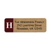 Rood, Zwart Buffel Plaid Monogram Adreslabel Etiket (Voorkant)