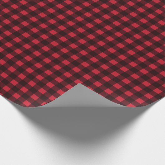 Rood Zwart Buffel Plaid Patroon Xmas Cadeaupapier (Hoek)