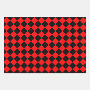Rood Zwart Checker Diamant Patroon Inpakpapier Vel