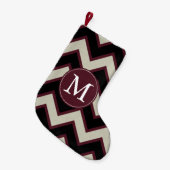 Rood zwart chevron monogram kleine kerstsok (Voorkant (Hangend))
