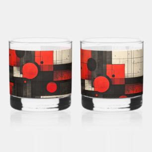 Rood Zwart Crème Geometrisch Patroon Whisky Glas