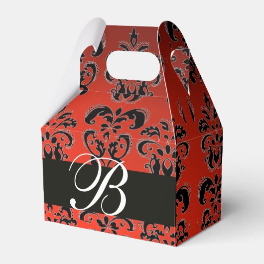 ROOD ZWART DAMAST BRUILOFT MONOGRAM Elegant Bedankdoosjes (Voorkant Zijde)