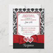 Rood, Zwart Damast Love Hearts RSVP-kaart Kaart (Voorkant)