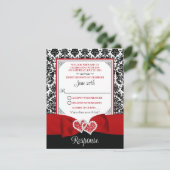 Rood, Zwart Damast Love Hearts RSVP-kaart Kaart (Staand voorkant)