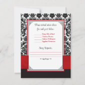 Rood, Zwart Damast Love Hearts RSVP-kaart Kaart (Achterkant)