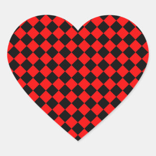 Rood Zwart Damasten Diamantpatroon Hart Sticker