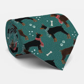 Rood & Zwart Dobermans in Sjaals Winterpatroon Stropdas (Opgerold)