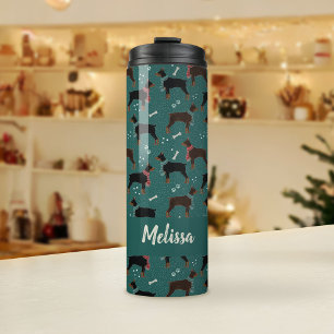 Rood & Zwart Dobermans in Sjaals Winterpatroon Thermosbeker