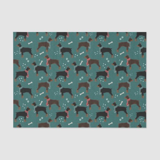 Rood & Zwart Dobermans in Sjaals Winterpatroon Tissuepapier (Voorkant)
