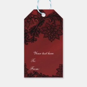 Rood & Zwart Donkere Elegantie Goth Huwelijk Feest Cadeaulabel