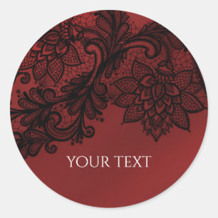 Rood & Zwart Donkere Elegantie Kant Goth Huwelijk  Ronde Sticker
