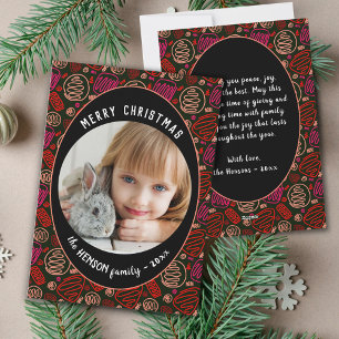 Rood Zwart Eénlijnige kerstfamiliefoto Feestdagenkaart