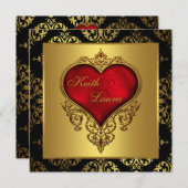 Rood Zwart en Goud Bruiloft Kaart (Voorkant / Achterkant)