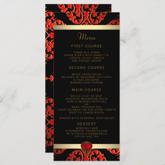 Rood Zwart en Goud Bruiloft Menu (Voorkant / Achterkant)