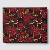 Rood Zwart en Goud Marmer Bloemen Bruiloft Gastenboek (Achterkant)