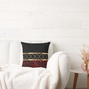 Rood, zwart en goud Quatrefoil en luipaard Kussen