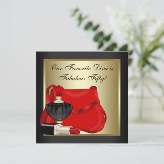 Rood zwart en goud verjaardagsfeestje kaart (Staand voorkant)