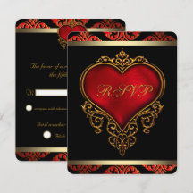 Rood Zwart en Gouden Huwelijks RSVP Uitnodiging