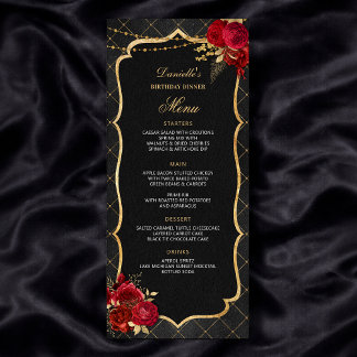 Rood Zwart en Gouden Verjaardagsdiner Menu