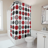 Rood, zwart en grijs cirkels douchegordijn (In situ)