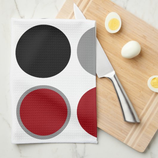 Rood, zwart en grijs cirkels T Theedoek (Quarter Fold)