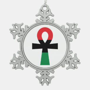 Rood, zwart en groen Ankh Tin Sneeuwvlok Ornament