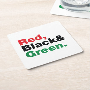 Rood, zwart en groen. vierkante kartonnen onderzetter