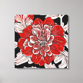 Rood Zwart en Wit Art Nouveau Bloem Canvas Afdruk (Voorkant)
