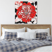 Rood Zwart en Wit Art Nouveau Bloem Canvas Afdruk (Insitu (Slaapkamer))