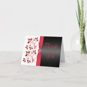 Rood, zwart en wit Bloemen Dank u Opmerking Kaart