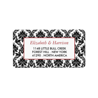  Rood, Zwart en Wit Damasgordijn Etiket