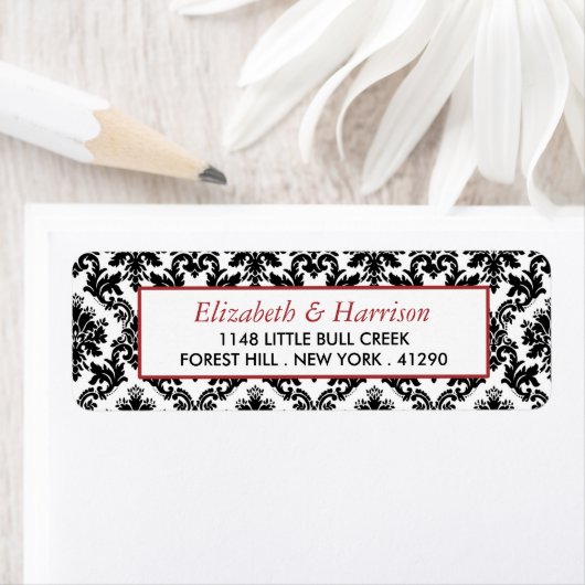 Rood, Zwart en Wit Damasgordijn Etiket (Insitu)