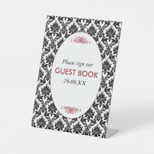 Rood, Zwart en Wit Damasgordijn Reclamebord Met Voetstuk