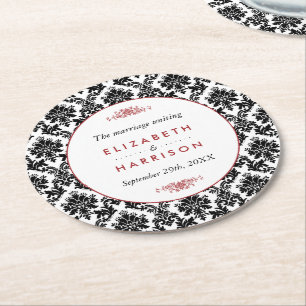 Rood, Zwart en Wit Damasgordijn Ronde Kartonnen Onderzetter