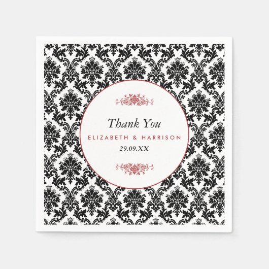  Rood, Zwart en Wit Damasgordijn Servetten (Voorkant)